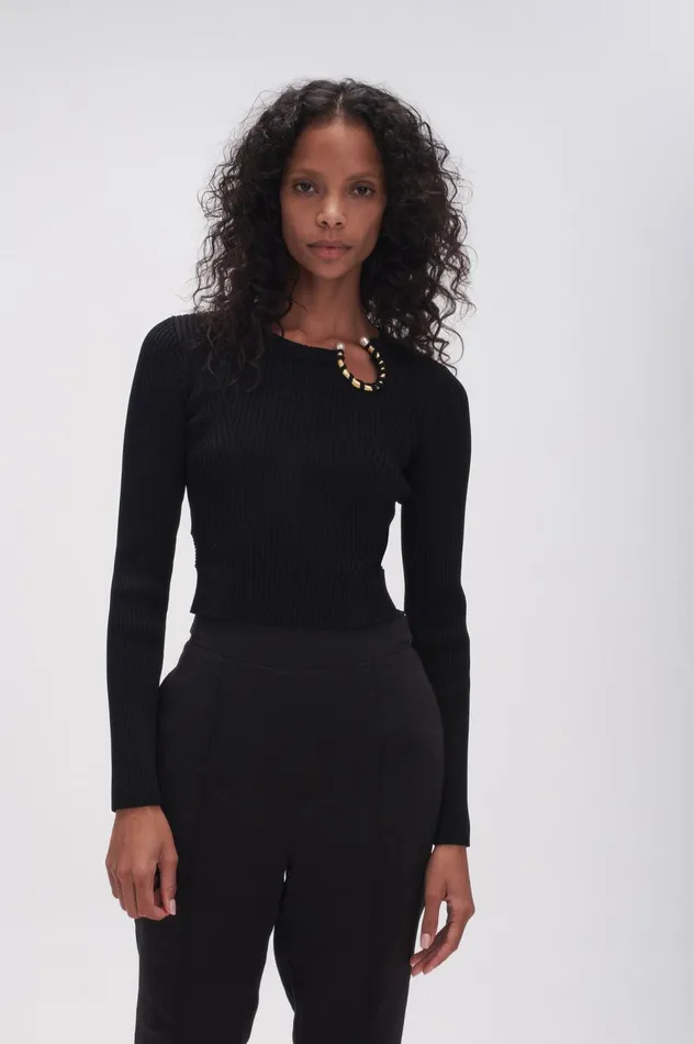 Crescent Knit Crop Top Black Women Aje Knitwear 038 Jumpers