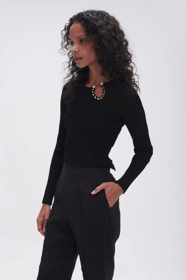 Crescent Knit Crop Top Black Women Aje Knitwear 038 Jumpers