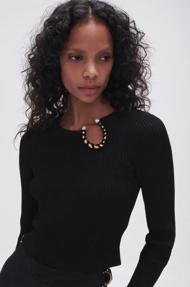 Crescent Knit Crop Top Black Women Aje Knitwear 038 Jumpers
