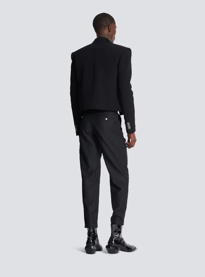 Cropped Crepe Jacket With Palm Tree Embroidery Black Men Balmain Jackets And Blazers
