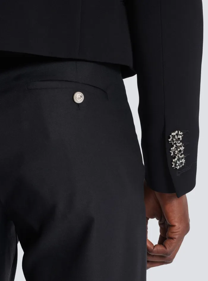 Cropped Crepe Jacket With Palm Tree Embroidery Black Men Balmain Jackets And Blazers