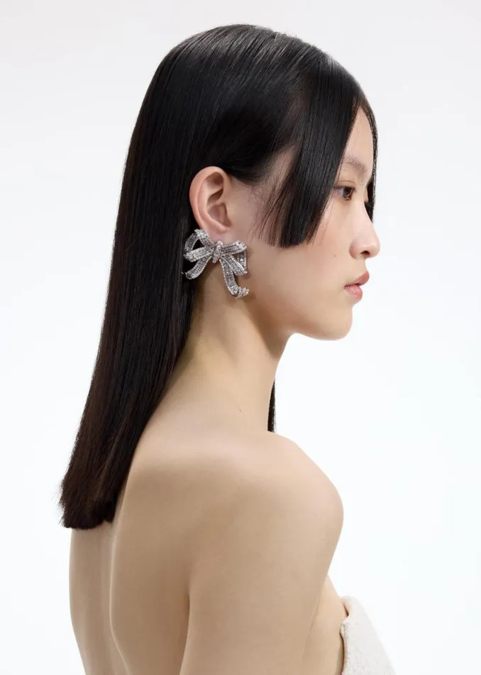 Crystal Bow Earrings Women Self Portrait Accessories