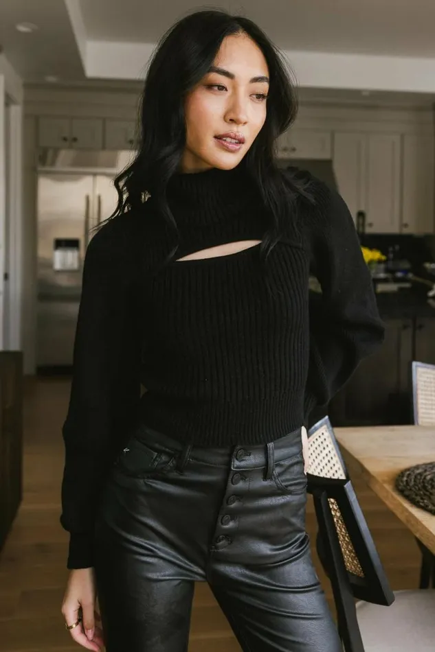 Cut Out Turtleneck Sweater In Black Black Women Bohme Tops