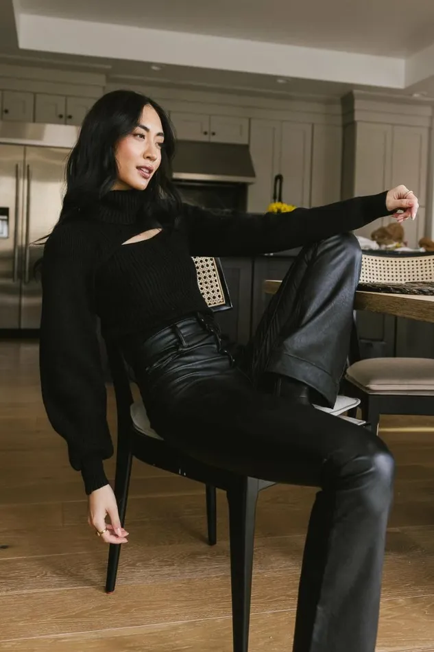 Cut Out Turtleneck Sweater In Black Black Women Bohme Tops