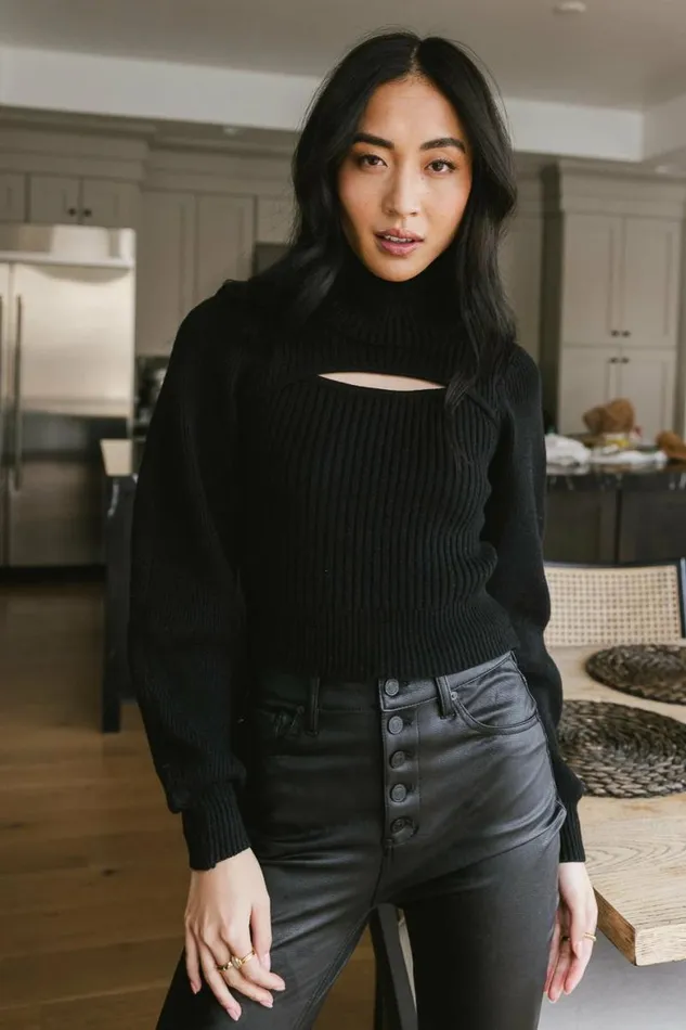 Cut Out Turtleneck Sweater In Black Black Women Bohme Tops
