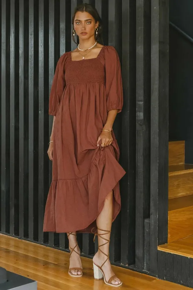 Danica Embroidered Dress Rust Women Bohme Dresses