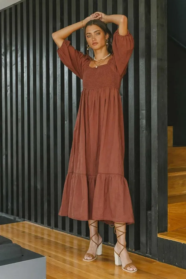 Danica Embroidered Dress Rust Women Bohme Dresses