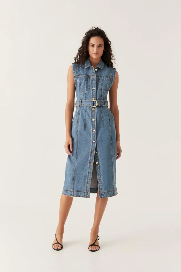 Darcie Denim Midi Dress 90039s Wash Women Aje Denim