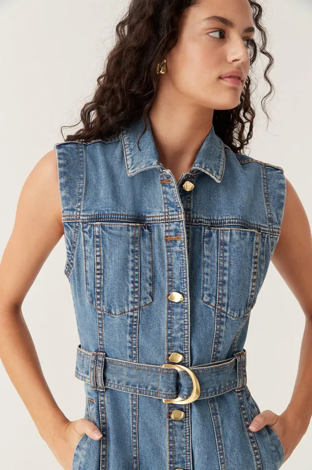 Darcie Denim Midi Dress 90039s Wash Women Aje Denim