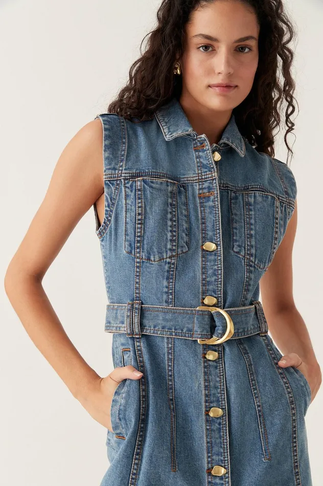 Darcie Denim Midi Dress 90039s Wash Women Aje Denim