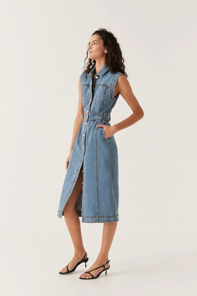Darcie Denim Midi Dress 90039s Wash Women Aje Denim