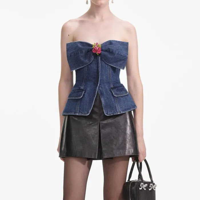 Denim Bandeau Top Women Self Portrait Denim