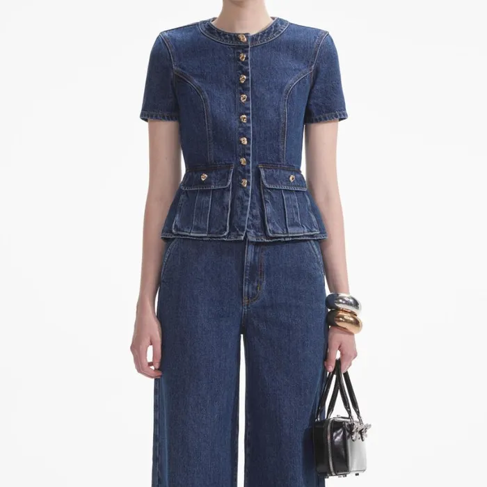 Denim Buttoned Jumpsuit Women Self Portrait Dresses