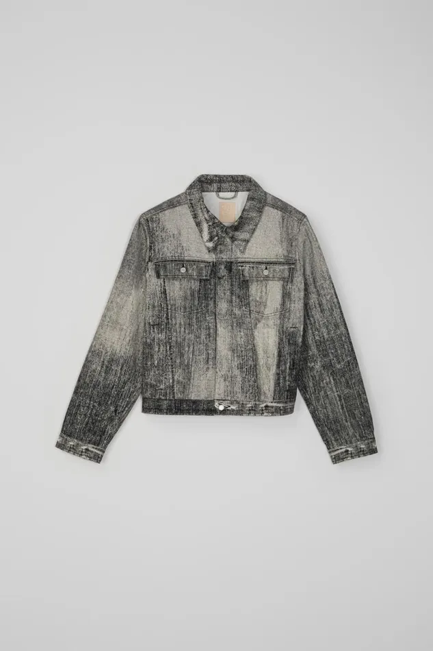 Denim Men Camper Denim Faded Black Paint Print Denim Jacket
