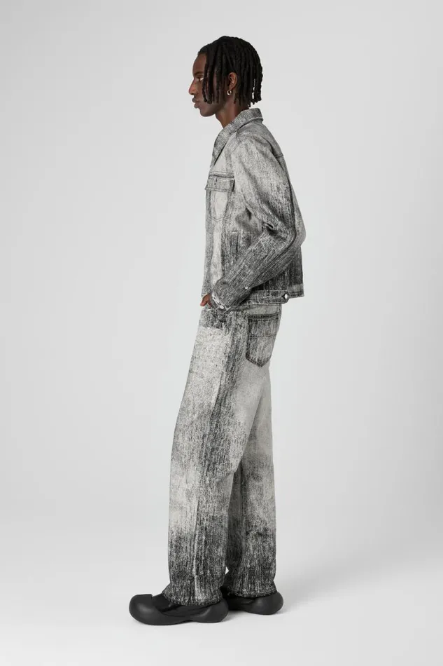 Denim Men Camper Denim Faded Black Paint Print Denim Jacket