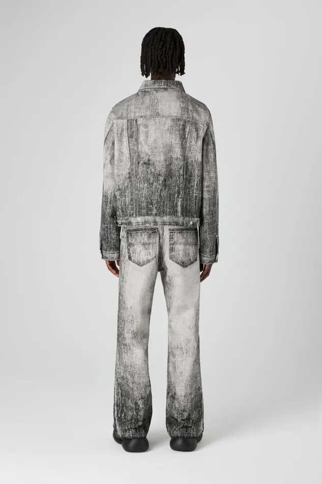 Denim Men Camper Denim Faded Black Paint Print Denim Jacket