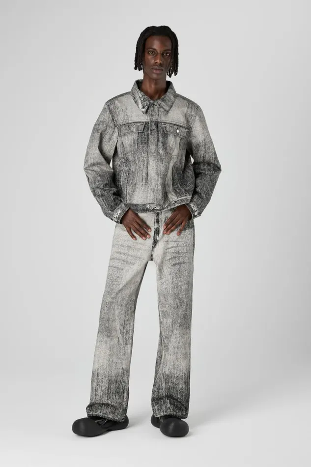 Denim Men Camper Denim Faded Black Paint Print Denim Jacket
