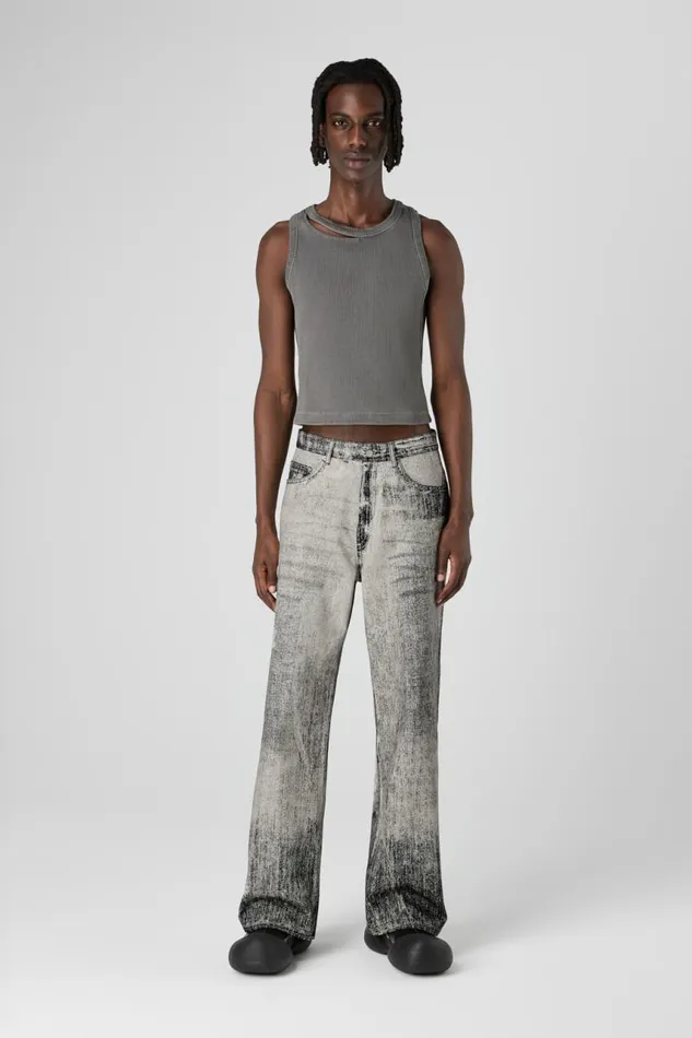 Denim Men Camper Denim Faded Black Paint Print Denim Jeans