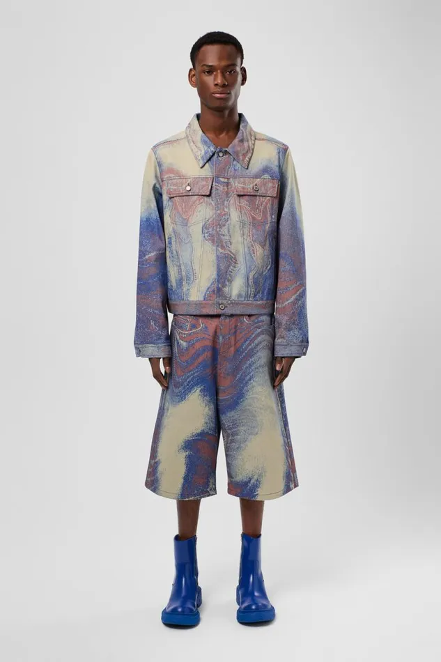 Denim Men Camper Denim Shorts BlueBeigeRed Denim Shorts