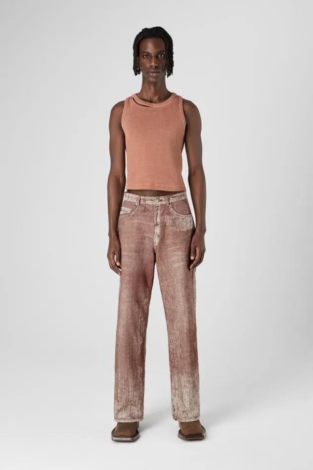 Denim Men Camper Denim Terracotta Paint Print Denim Jeans
