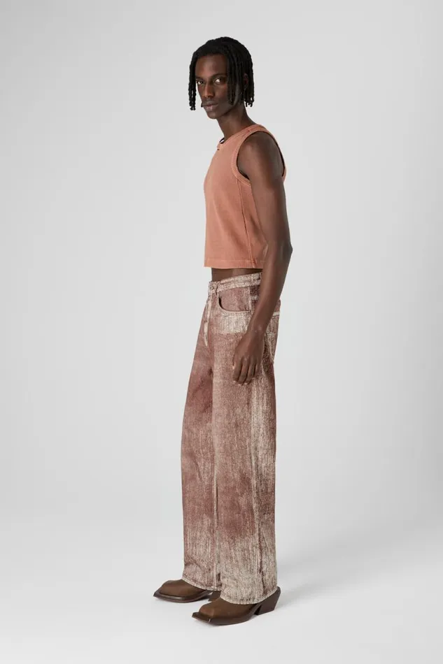Denim Men Camper Denim Terracotta Paint Print Denim Jeans