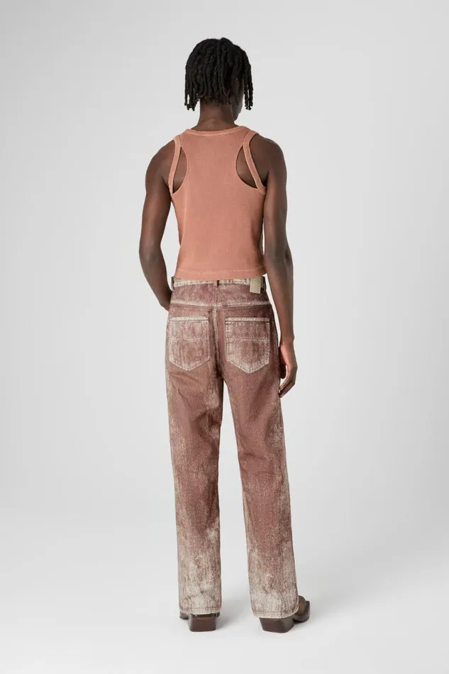 Denim Men Camper Denim Terracotta Paint Print Denim Jeans