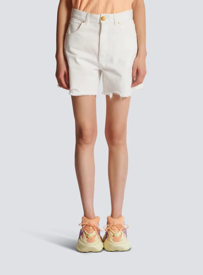Denim Shorts White Women Balmain Denim