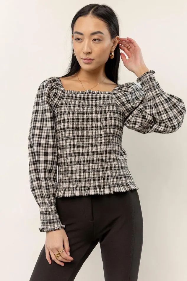 Devin Plaid Top In Cream Cream Women Bohme Tops