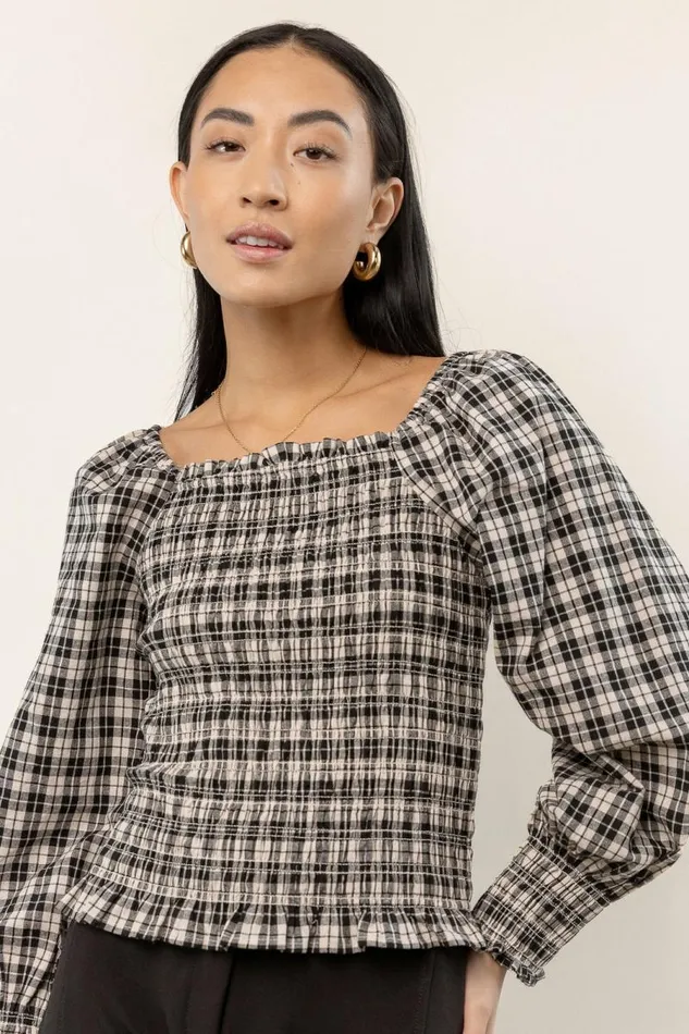 Devin Plaid Top In Cream Cream Women Bohme Tops