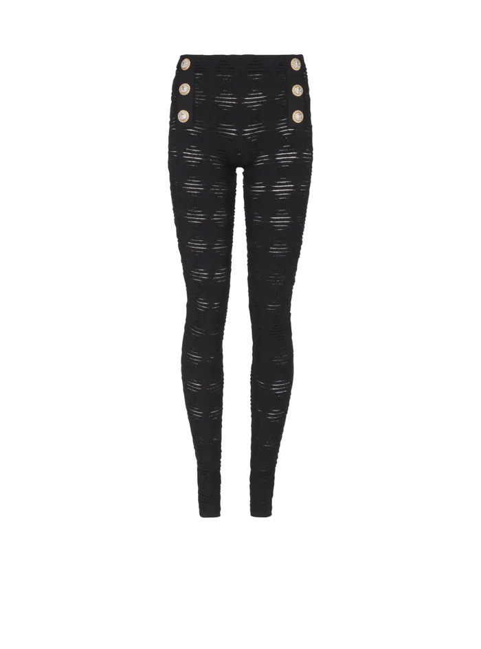 Diamond Knit Leggings With 6 Buttons Black Women Balmain Trousers And Shorts