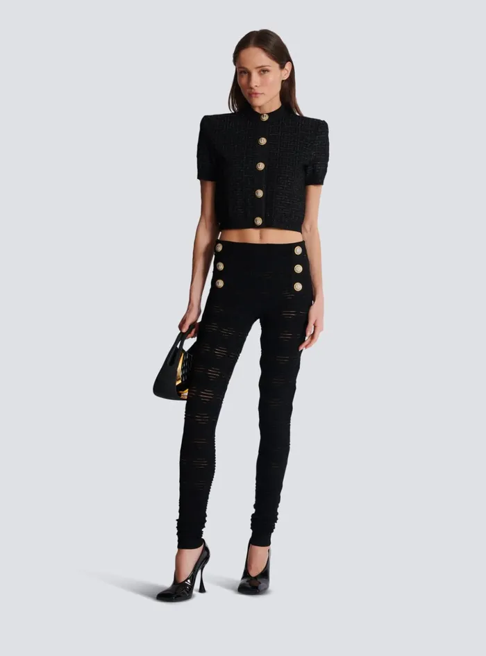 Diamond Knit Leggings With 6 Buttons Black Women Balmain Trousers And Shorts