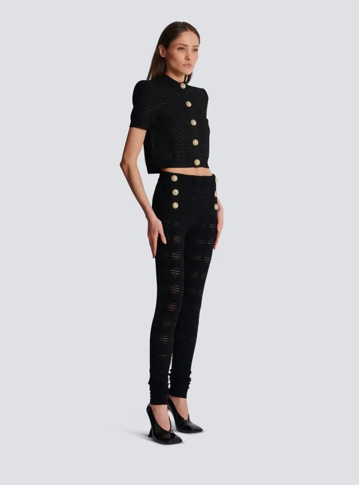 Diamond Knit Leggings With 6 Buttons Black Women Balmain Trousers And Shorts