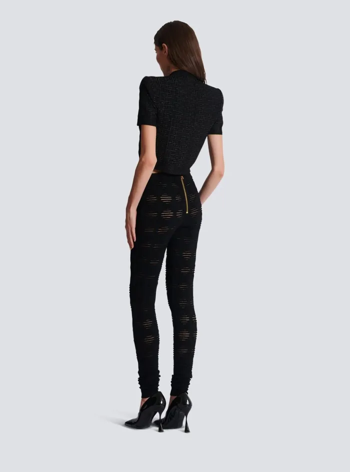 Diamond Knit Leggings With 6 Buttons Black Women Balmain Trousers And Shorts