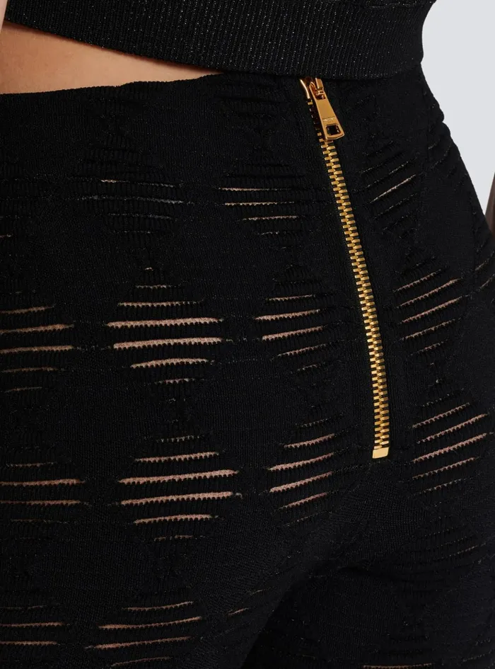 Diamond Knit Leggings With 6 Buttons Black Women Balmain Trousers And Shorts