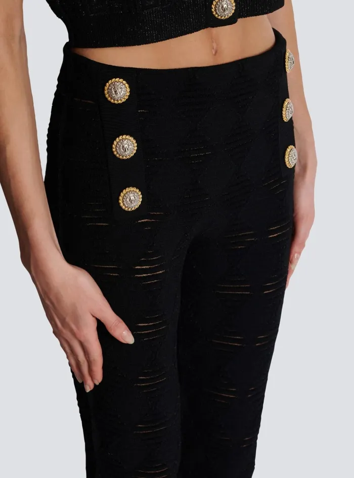 Diamond Knit Leggings With 6 Buttons Black Women Balmain Trousers And Shorts