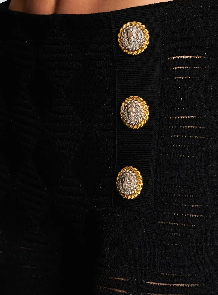 Diamond Knit Leggings With 6 Buttons Black Women Balmain Trousers And Shorts
