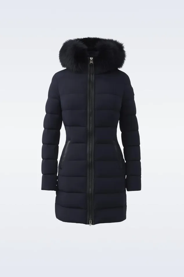 Downs and Jackets Women Mackage CALLA Agile360 Stretch Light Down Coat With Blue Fox Fur Collar Black Downs and Jackets Women Mackage CALLA Agile360 Stretch Light Down Coat With Blue Fox Fur Collar Black