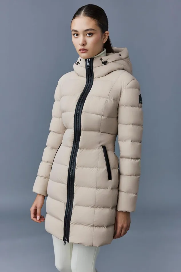Downs and Jackets Women Mackage CALLA Agile360 Stretch Light Down Coat With Blue Fox Fur Collar Black