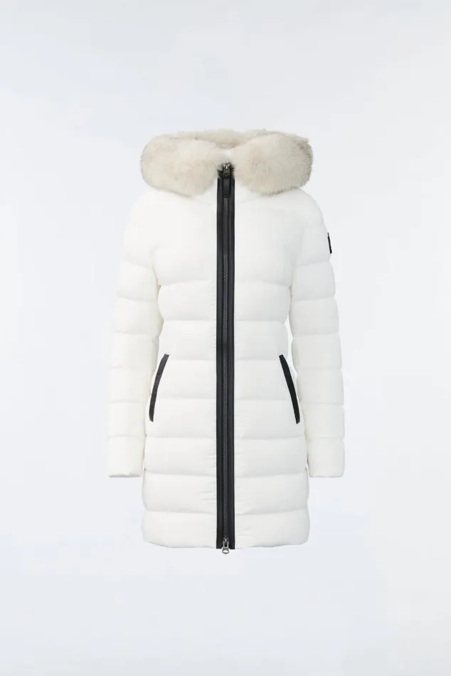 Downs and Jackets Women Mackage CALLA Agile360 Stretch Light Down Coat With Blue Fox Fur Collar Black