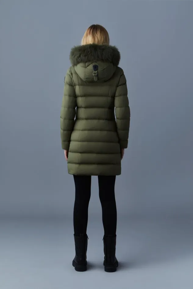 Downs and Jackets Women Mackage CALLA Agile360 Stretch Light Down Coat With Blue Fox Fur Collar Black