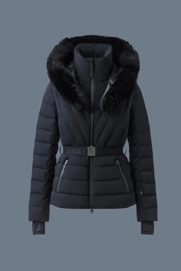 Downs and Jackets Women Mackage ELITA Down Ski Jacket With Removable Blue Fox Fur Trim Mint Downs and Jackets Women Mackage ELITA Down Ski Jacket With Removable Blue Fox Fur Trim Mint