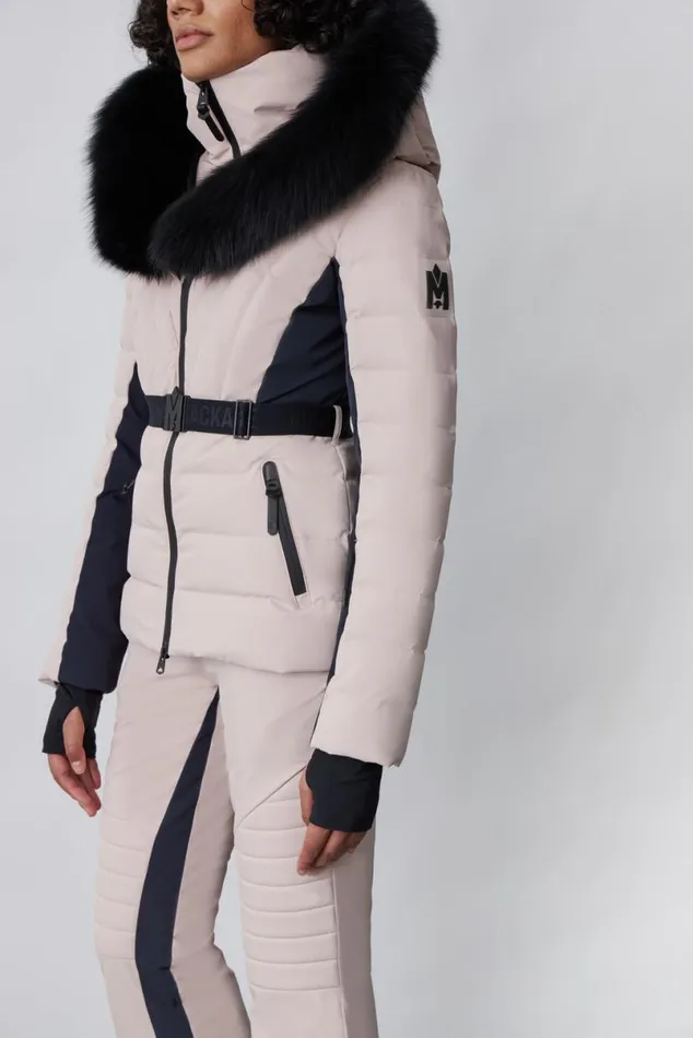 Downs and Jackets Women Mackage ELITA Down Ski Jacket With Removable Blue Fox Fur Trim Mint Downs and Jackets Women Mackage ELITA Down Ski Jacket With Removable Blue Fox Fur Trim Mint