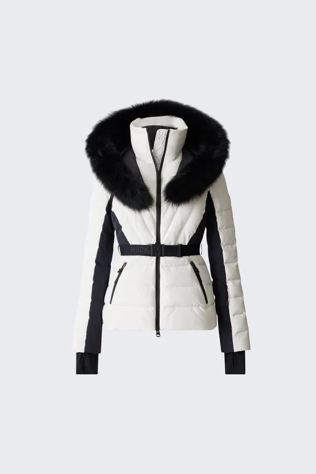 Downs and Jackets Women Mackage ELITA Down Ski Jacket With Removable Blue Fox Fur Trim Mint Downs and Jackets Women Mackage ELITA Down Ski Jacket With Removable Blue Fox Fur Trim Mint