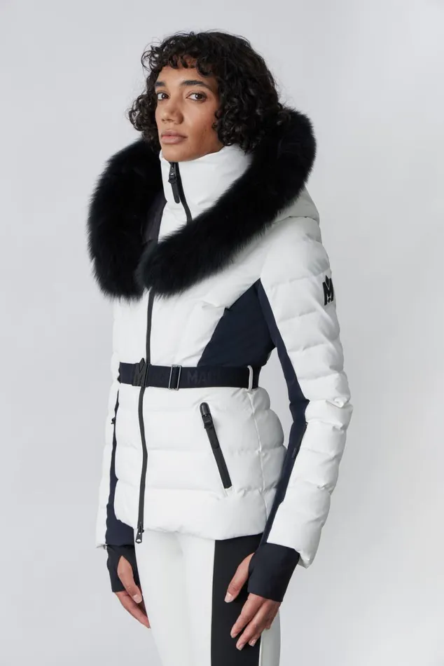 Downs and Jackets Women Mackage ELITA Down Ski Jacket With Removable Blue Fox Fur Trim Mint Downs and Jackets Women Mackage ELITA Down Ski Jacket With Removable Blue Fox Fur Trim Mint