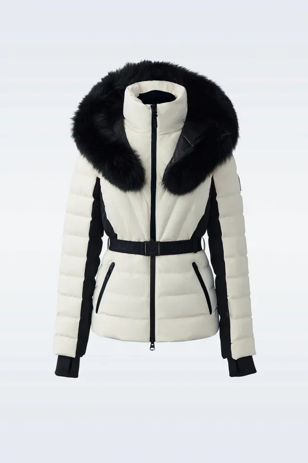 Downs and Jackets Women Mackage ELITA Down Ski Jacket With Removable Blue Fox Fur Trim Mint Downs and Jackets Women Mackage ELITA Down Ski Jacket With Removable Blue Fox Fur Trim Mint