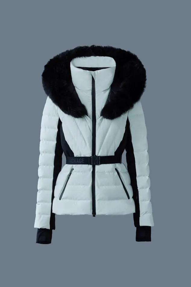 Downs and Jackets Women Mackage ELITA Down Ski Jacket With Removable Blue Fox Fur Trim Mint Downs and Jackets Women Mackage ELITA Down Ski Jacket With Removable Blue Fox Fur Trim Mint