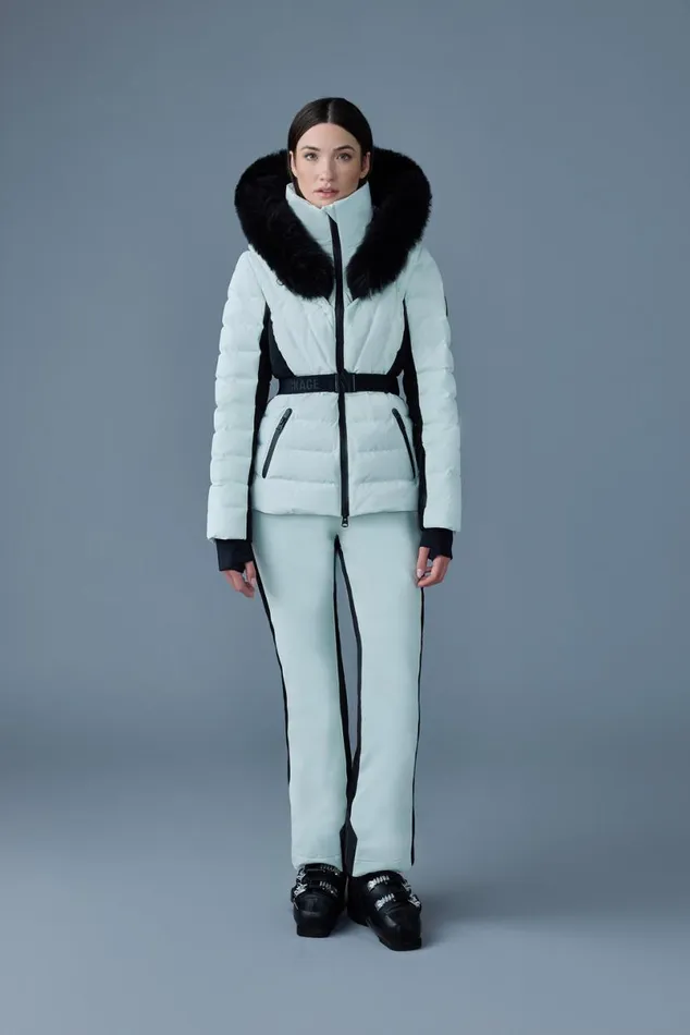 Downs and Jackets Women Mackage ELITA Down Ski Jacket With Removable Blue Fox Fur Trim Mint Downs and Jackets Women Mackage ELITA Down Ski Jacket With Removable Blue Fox Fur Trim Mint