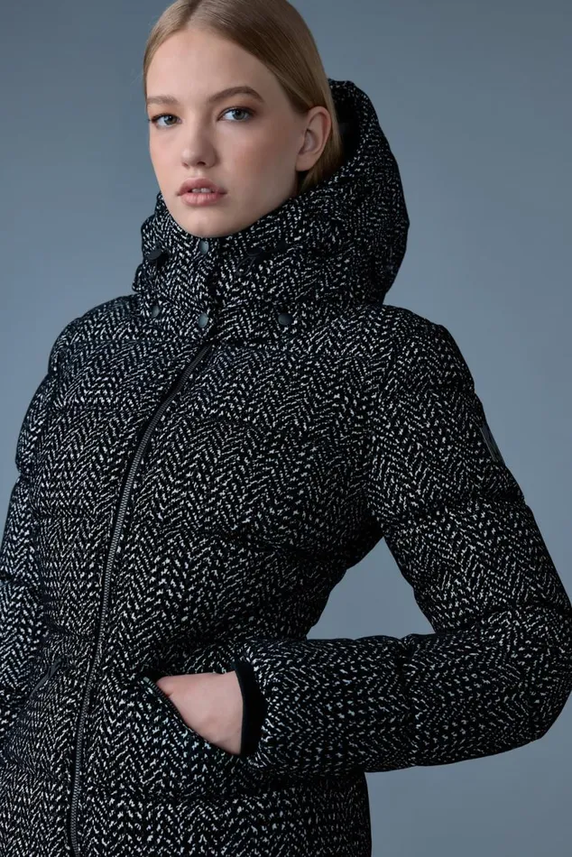 Downs and Jackets Women Mackage MADALYNFLP Flocked Medium Down Jacket Blackwhite