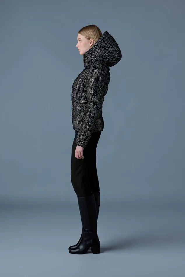 Downs and Jackets Women Mackage MADALYNFLP Flocked Medium Down Jacket Blackwhite Downs and Jackets Women Mackage MADALYNFLP Flocked Medium Down Jacket Blackwhite