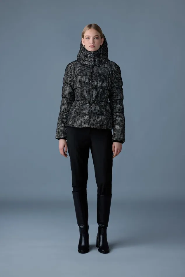 Downs and Jackets Women Mackage MADALYNFLP Flocked Medium Down Jacket Blackwhite Downs and Jackets Women Mackage MADALYNFLP Flocked Medium Down Jacket Blackwhite